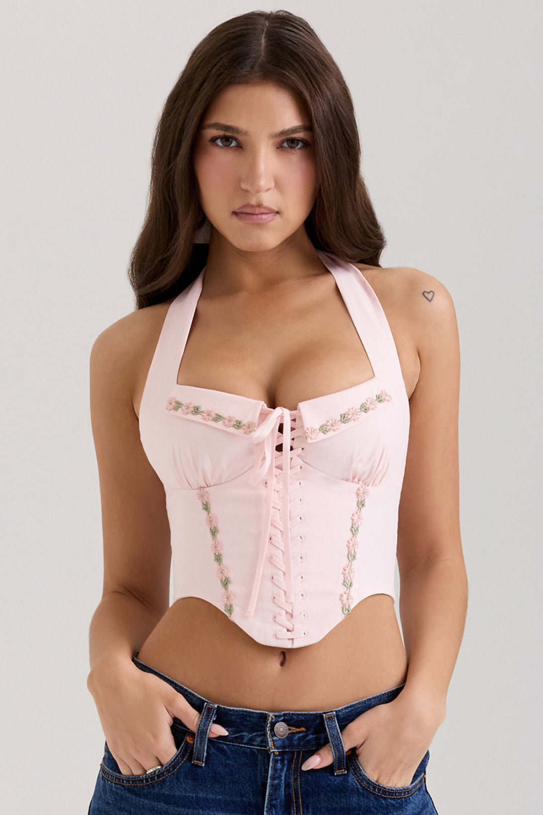 Damen Sexy Korsett-Oberteil mit floralen Akzenten Drune