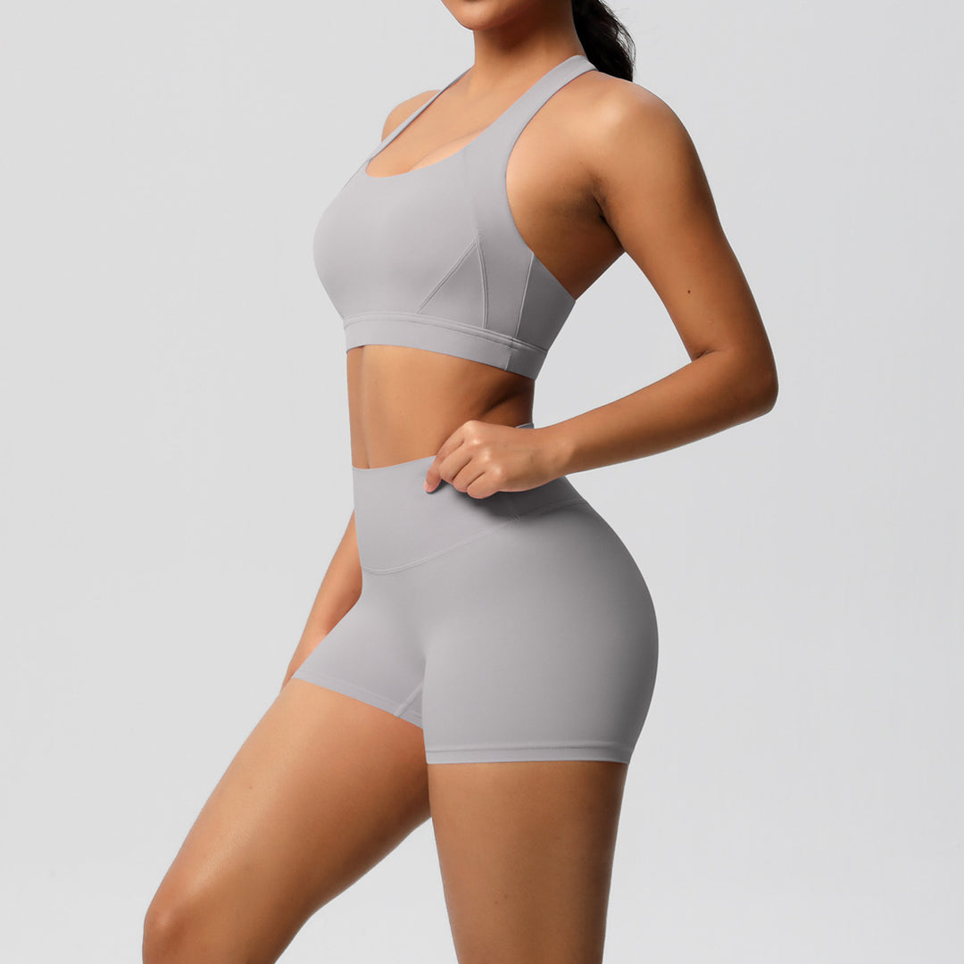 Damen Sport-BH und Hochbund-Shorts Set mit nahtloser Verarbeitung und atmungsaktiven Materialien Drune
