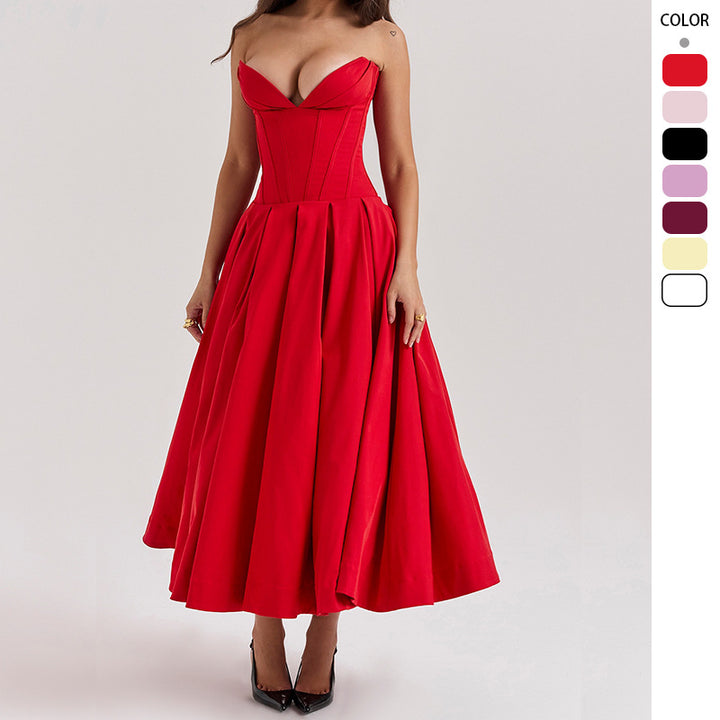 Damen Couture Maxikleid mit elegantem Herz-Ausschnitt und schwingendem Rock Drune
