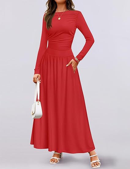 Damen Maxikleid mit langem Arm und praktischem Taschen-Design Drune