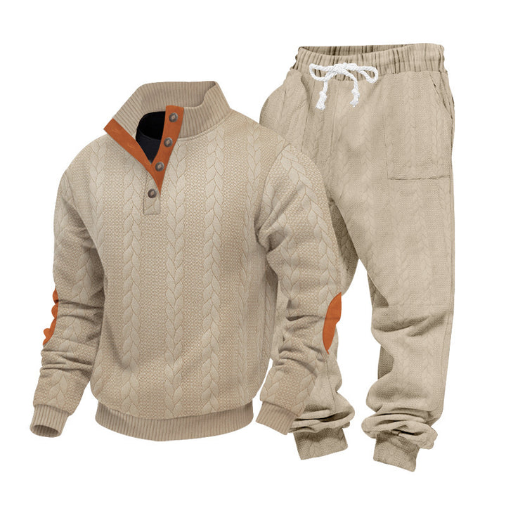 Herren nan Strick-Relax-Set mit Zopfmuster-Halbkragenpullover und Kordel-Jogger Drune