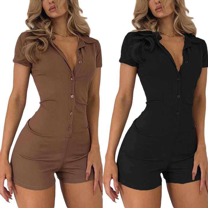 Damen figurbetonter Playsuit mit Knöpfen und kurzer Beinlänge Drune