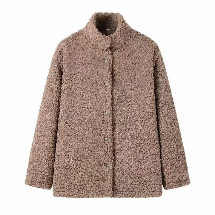Damen kuschelige Fleecejacke mit hohen Kragen und Druckknopfverschluss Drune