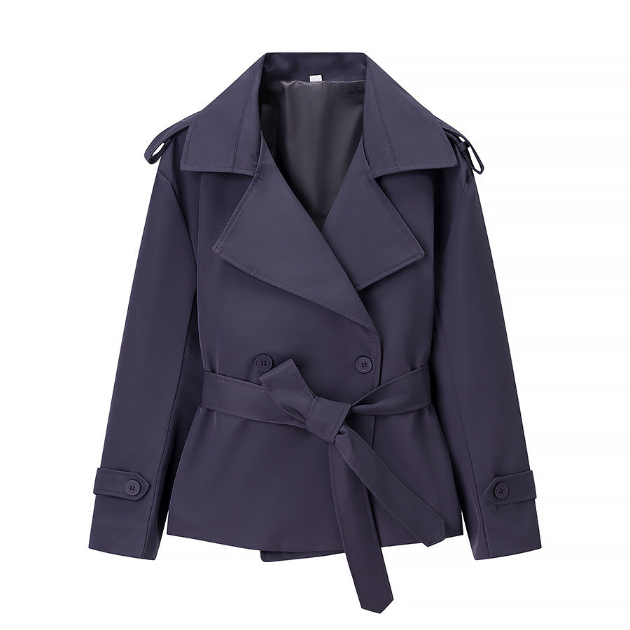 Damen Elegante und moderne Trenchcoatjacke mit Gürtel Drune