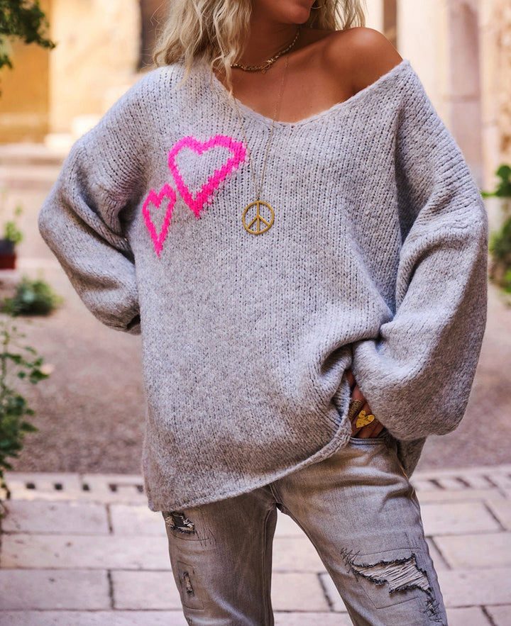 Damen Strickpullover mit liebenswertem Herzdesign und lässigem Schnitt Drune