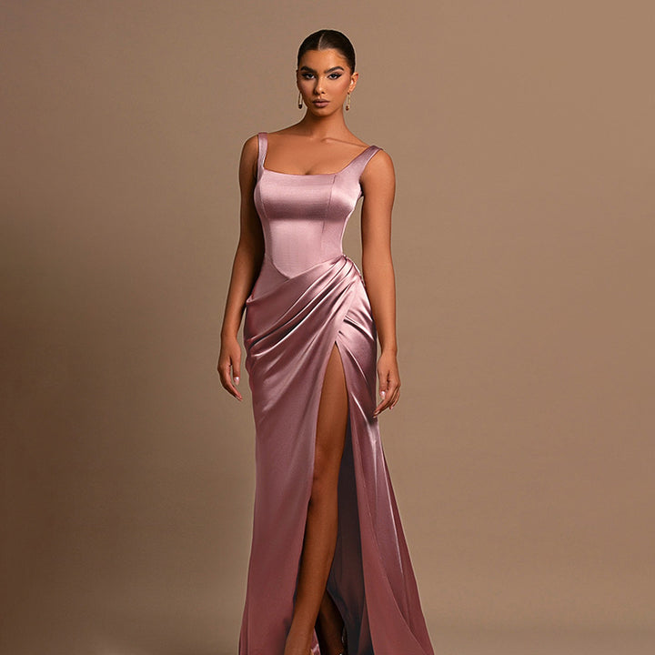 Damen Elegantes Wickelkleid mit hochgeschlossenem Design und seitlichem Schlitz Drune