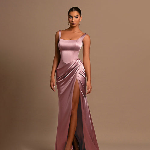 Damen Elegantes Wickelkleid mit hochgeschlossenem Design und seitlichem Schlitz Drune