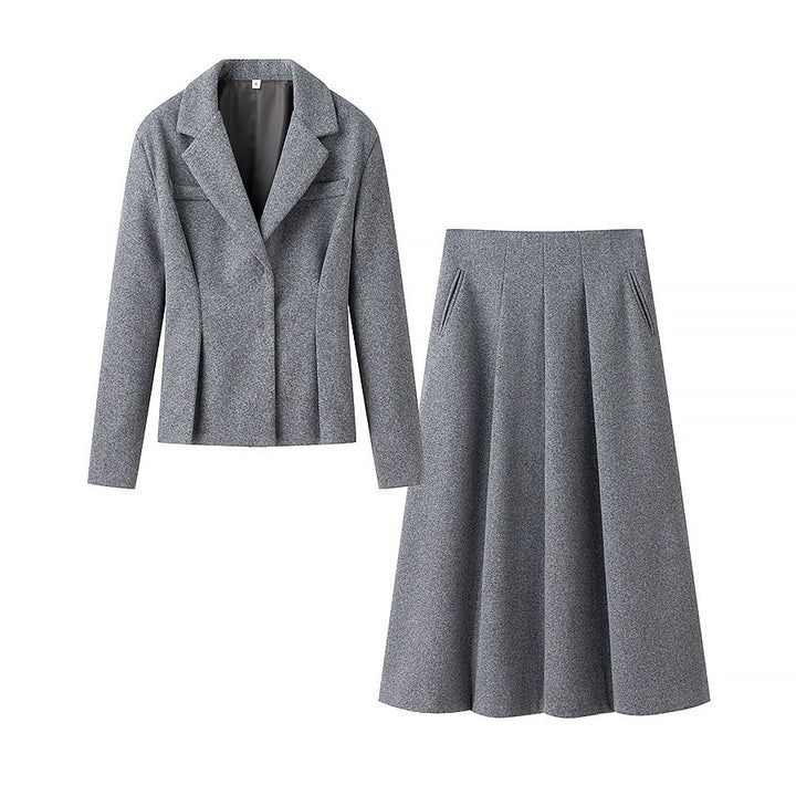 Damen elegantes Blazer-Set mit schickem Rock und femininer Silhouette Drune