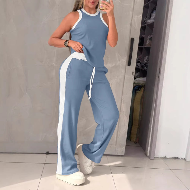 Damen Sportliches Zweiteiler-Set mit ärmellosem Oberteil und weitem Hose Drune