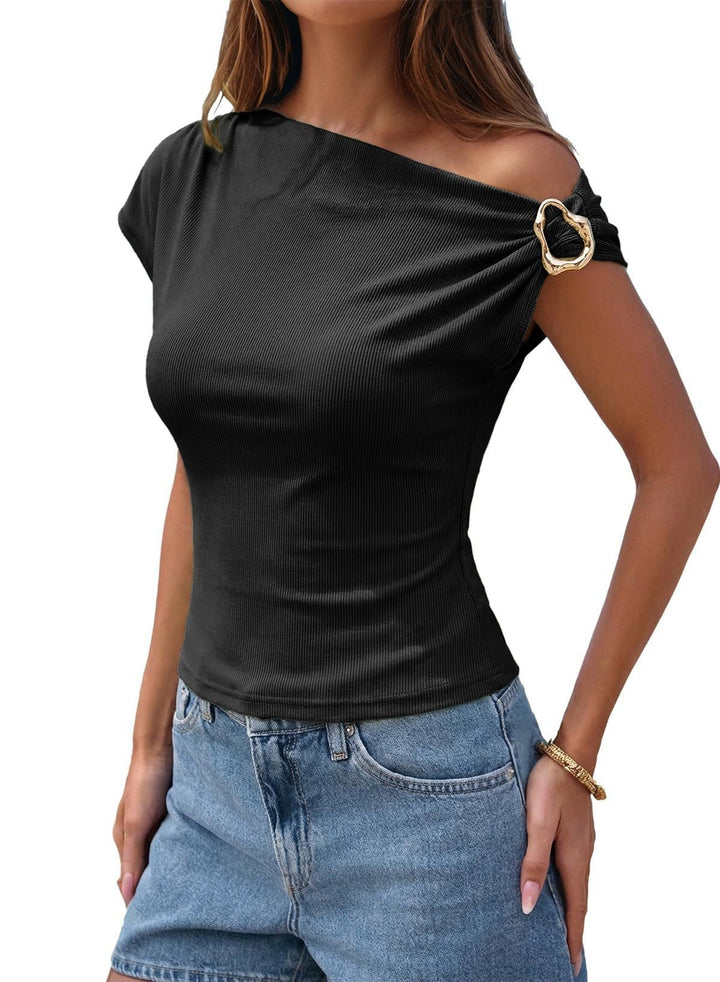 Damen asymmetrisches Oberteil mit modischem Schulterdesign Drune