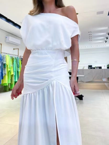 Damen Langärmeliges Kleid mit seitlichem Schlitz und off-shoulder Design Drune