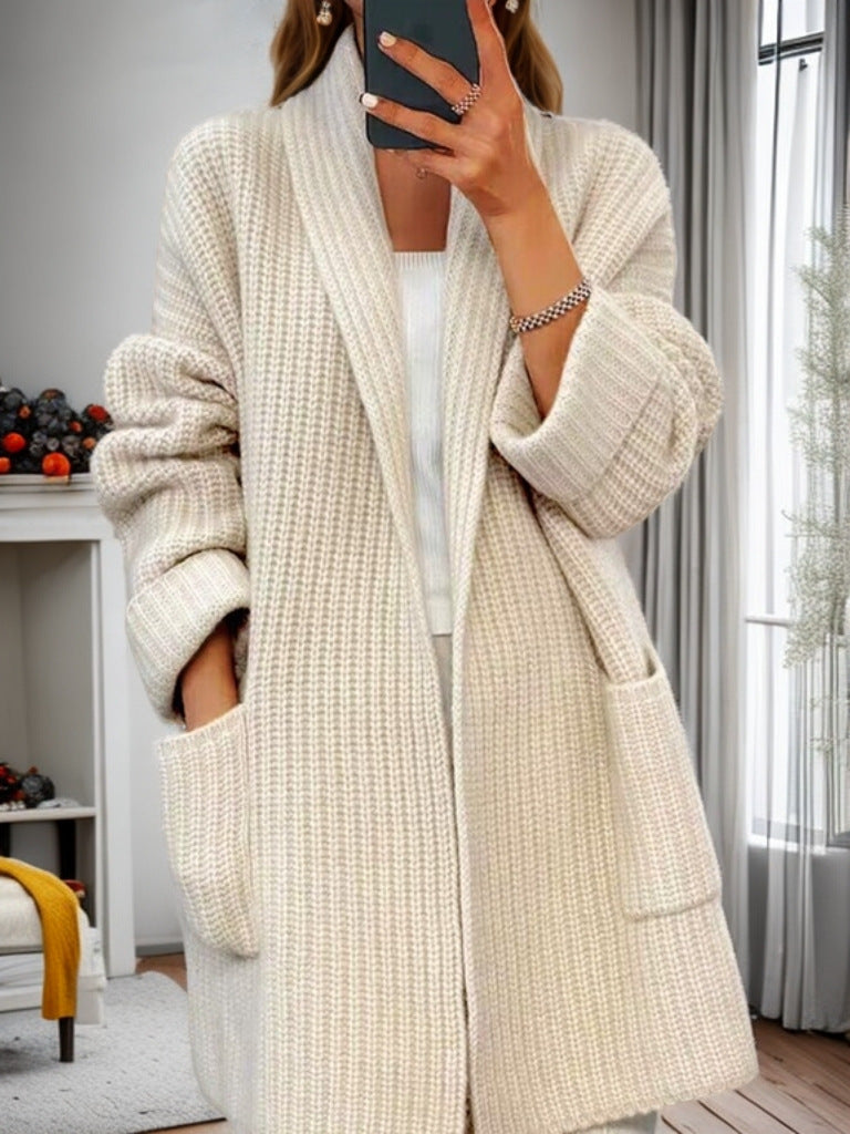 Damen nan langer übergroßer Strickmantel mit Schalkragen und aufgesetzten Taschen Drune