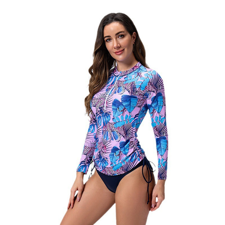 Damen Langarm Rashguard mit stylischem Flora-Muster und seitlichen Kordelzügen Drune