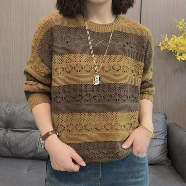 Damen Strickpullover mit modischem Lochmuster und lässigem Schnitt Drune