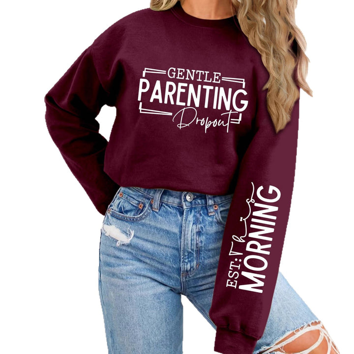 Damen Sweatshirt mit einzigartigem aufgedrucktem Elternschaftsmotiv und lässigem Schnitt Drune