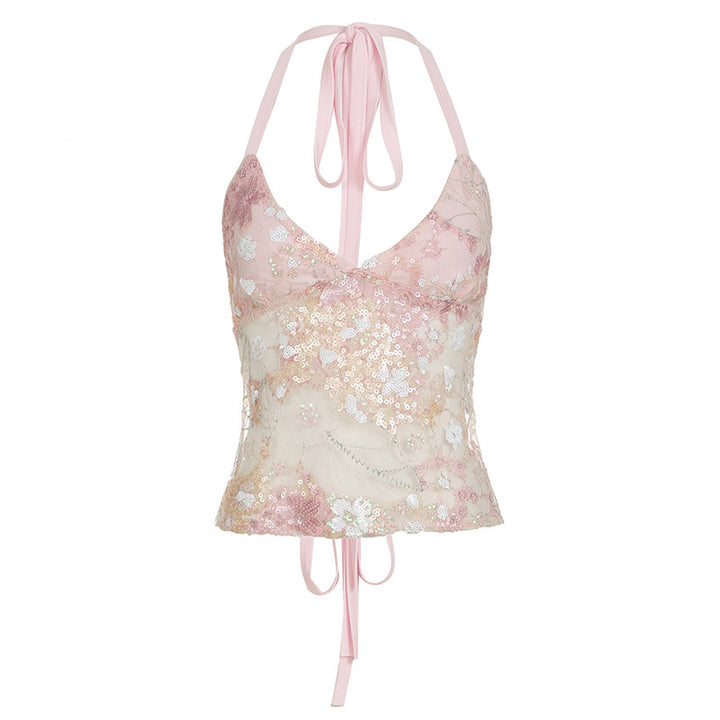 Damen Spitzen-Bandeau-Oberteil mit Blumenapplikationen und verstellbaren Trägern Drune