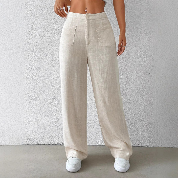 Damen weite Leinenhose mit elastischem Bund und praktischen Taschen Drune