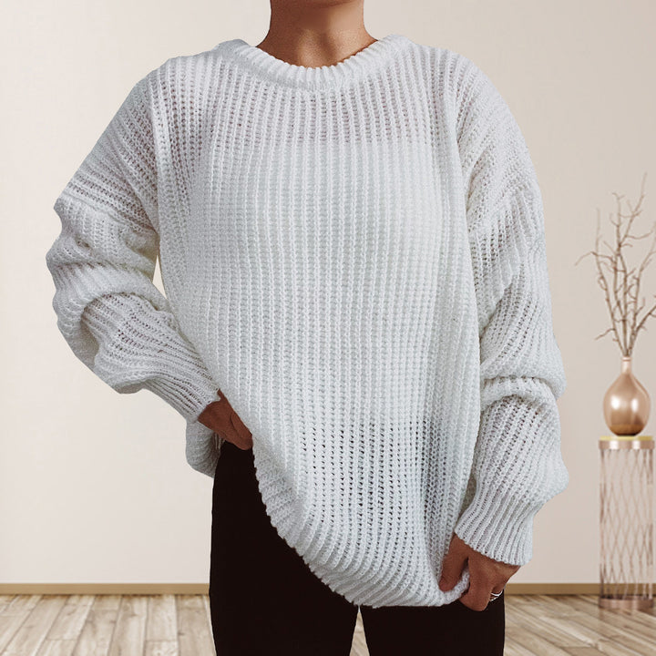 Damen lässiger Grobstrickpullover mit überschnittenen Schultern Drune