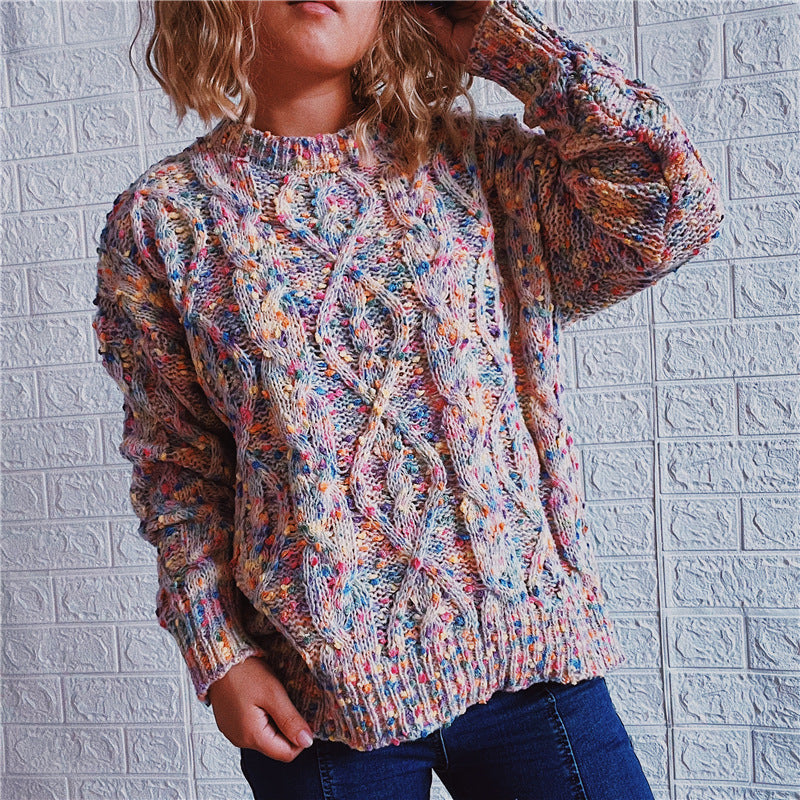 Damen Grob gestrickter Pullover mit buntem Strickmuster Drune