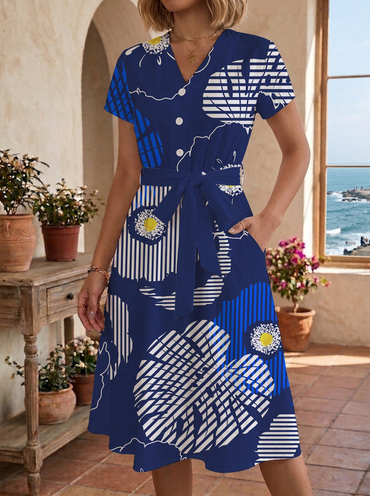 Damen Midi-Kleid mit floralem Design und bequemer Passform Drune