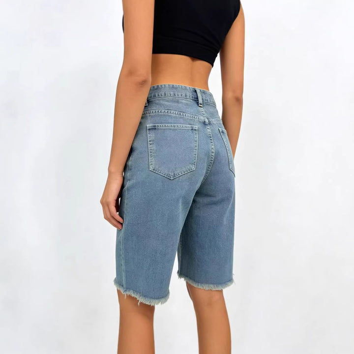 Damen lässige Denim-Shorts mit ausgefransten Säumen und hoher Taille Drune