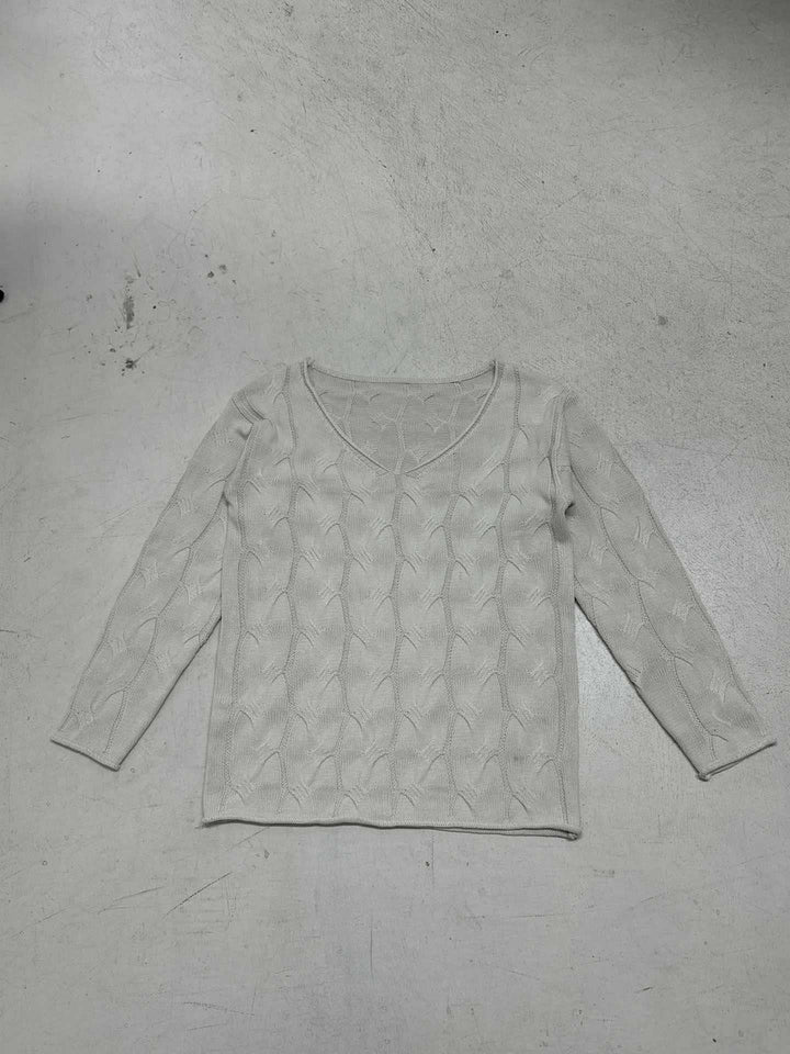 Damen nan lässiger Oversize-Strickpullover mit Zopfmuster und weitem V-Ausschnitt Drune