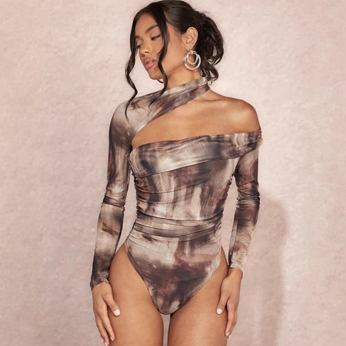 Damen Hochgeschlossener Bodysuit mit asymmetrischem Schnitt und raffinierten Drapierungen Drune