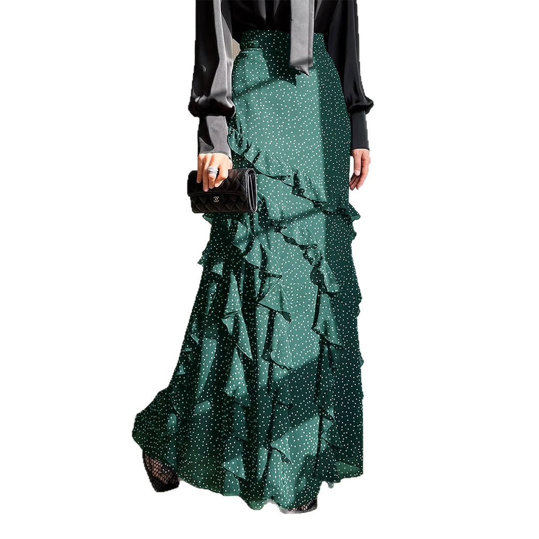 Damen nan Maxirock mit hohem Taillenbund, asymmetrischen Volants und fließender Chiffon‑Optik Drune