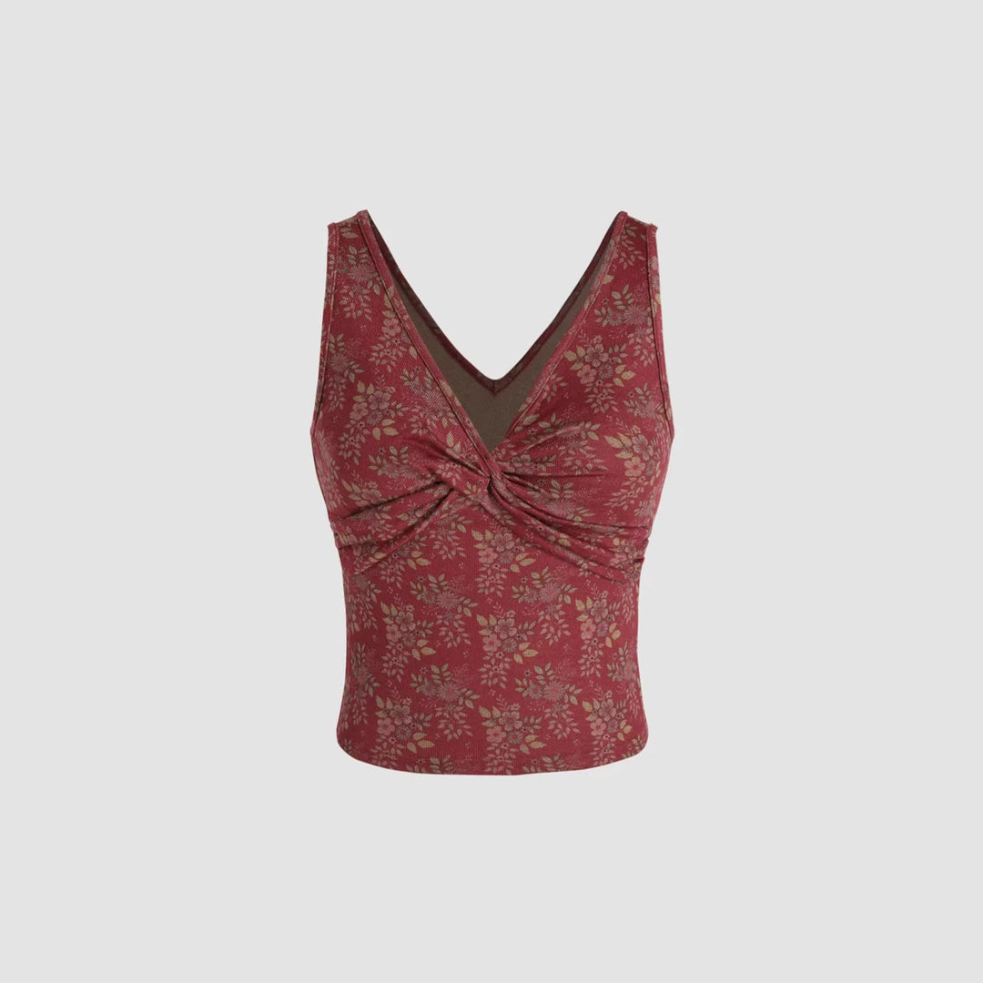 Damen Dekoratives Floral Top mit Raffungen Drune