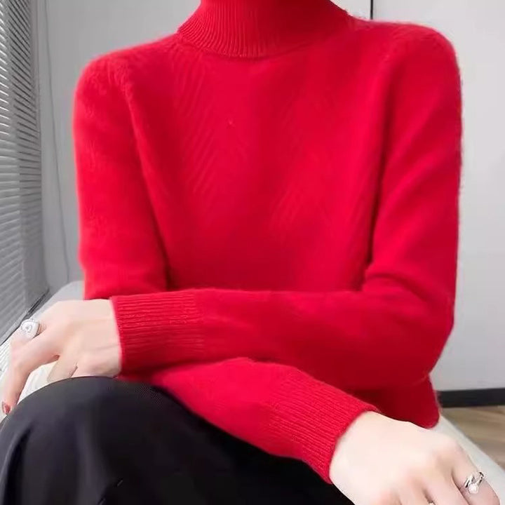 Damen eleganter Strickpullover mit Stehkragen und feiner Rippstruktur Drune