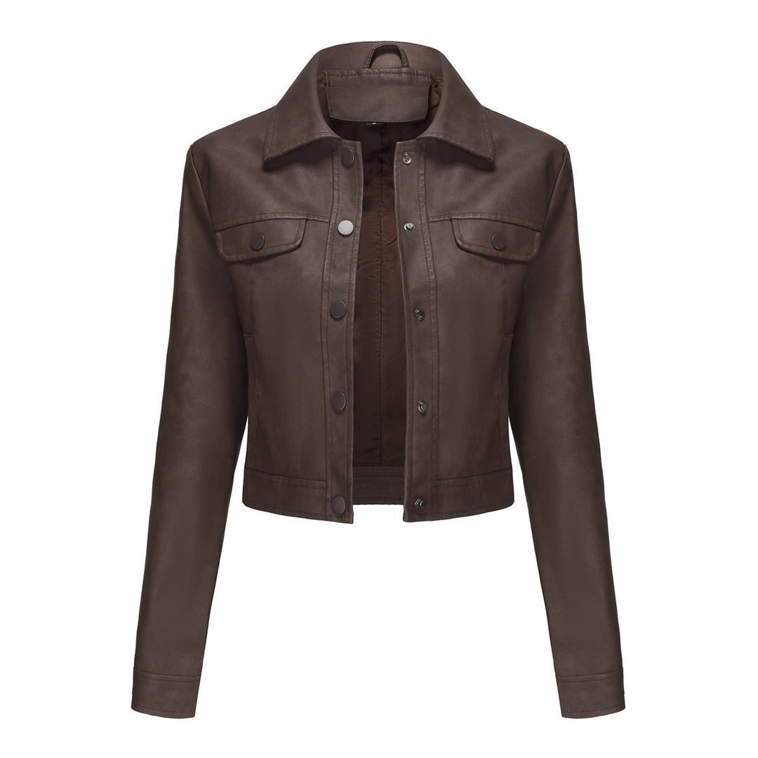 Damen modische kurz geschnittene Lederjacke Drune
