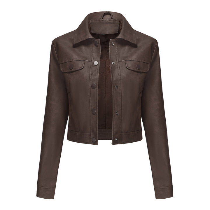 Damen modische kurz geschnittene Lederjacke Drune