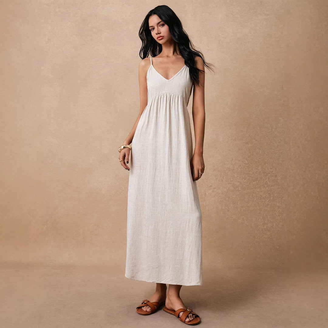 Damen Maxikleid mit feinen Spaghettiträgern und leichtem, atmungsaktivem Material Drune