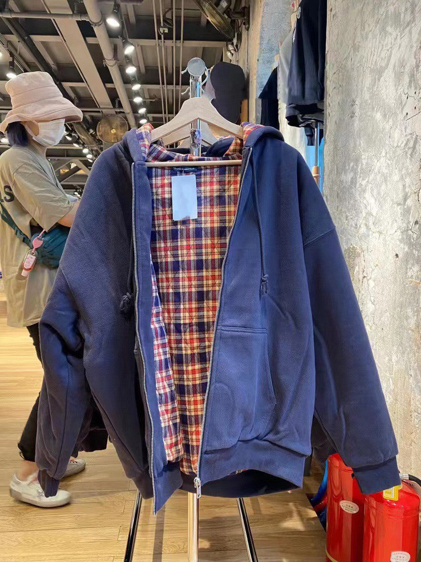 Damen lässige Kapuzenjacke mit kariertem Innenfutter Drune