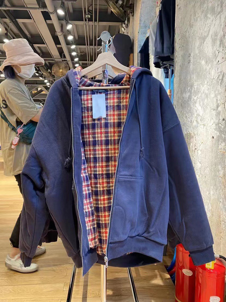 Damen lässige Kapuzenjacke mit kariertem Innenfutter Drune