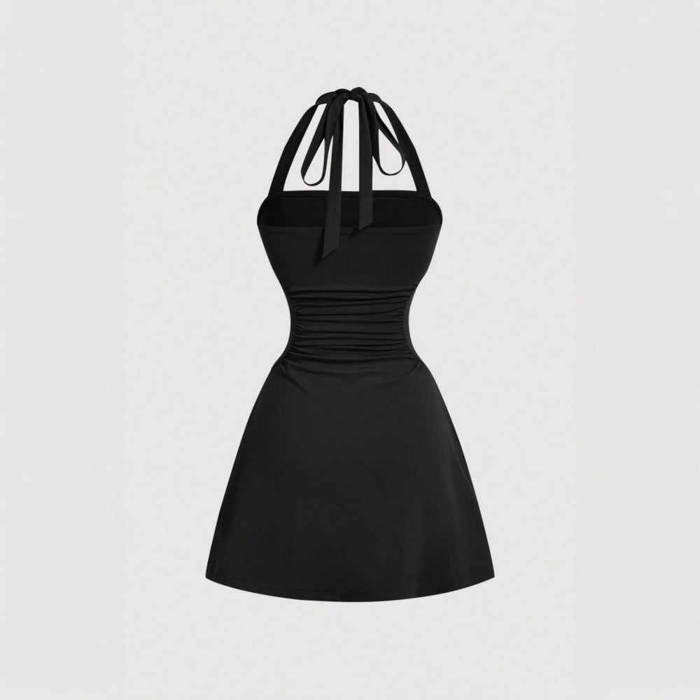 Damen Halterkleid mit figurformender Drapierung und schickem Rückenschnürdesign Drune