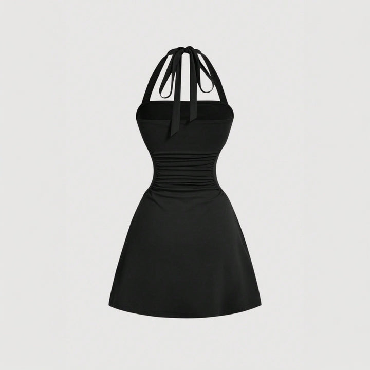 Damen Halterkleid mit figurformender Drapierung und schickem Rückenschnürdesign Drune