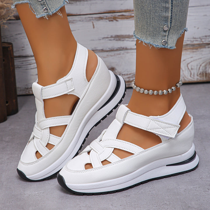 Damen nan sportliche Plateau-Sandalette mit geflochtenem Riemendesign, verstellbarem Klettverschluss und gepolsterter Komfortsohle Drune
