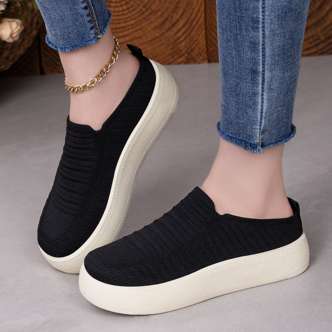 Damen nan gestrickter Slip-On Plateau-Sneaker mit sockenähnlichem Schaft, elastischem Einstieg und stoßdämpfender Leichtsohle Drune