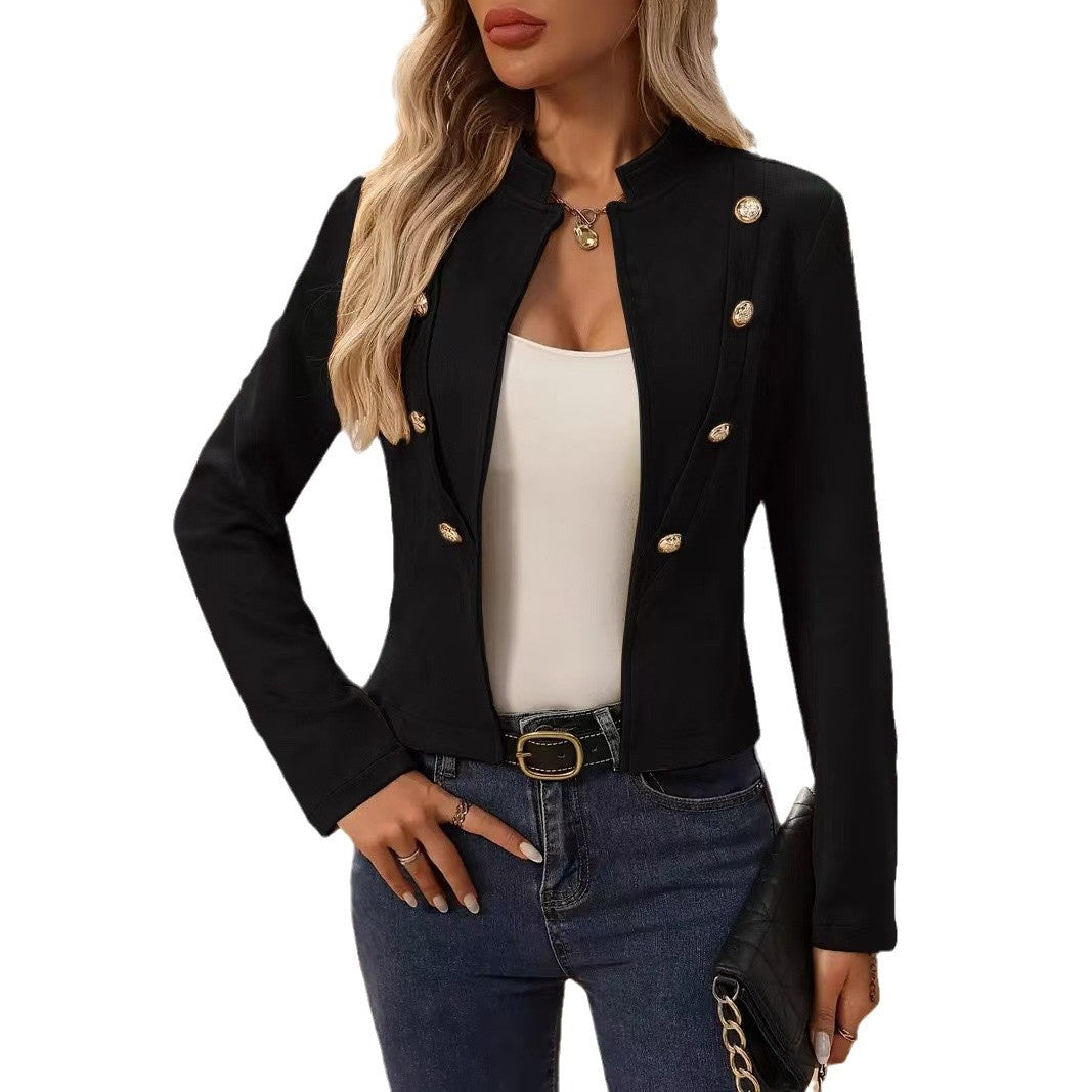 Damen elegante taillierte Blazerjacke mit goldenen Knöpfen Drune