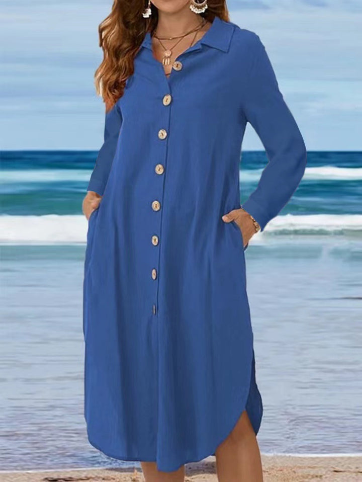 Damen Hemdblusenkleid mit Knopfdetail und schwingendem Saum Drune