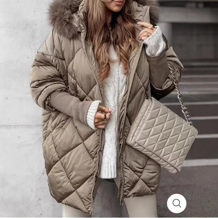 Damen Oversized Steppjacke mit abnehmbarem Kunstfellkragen Drune