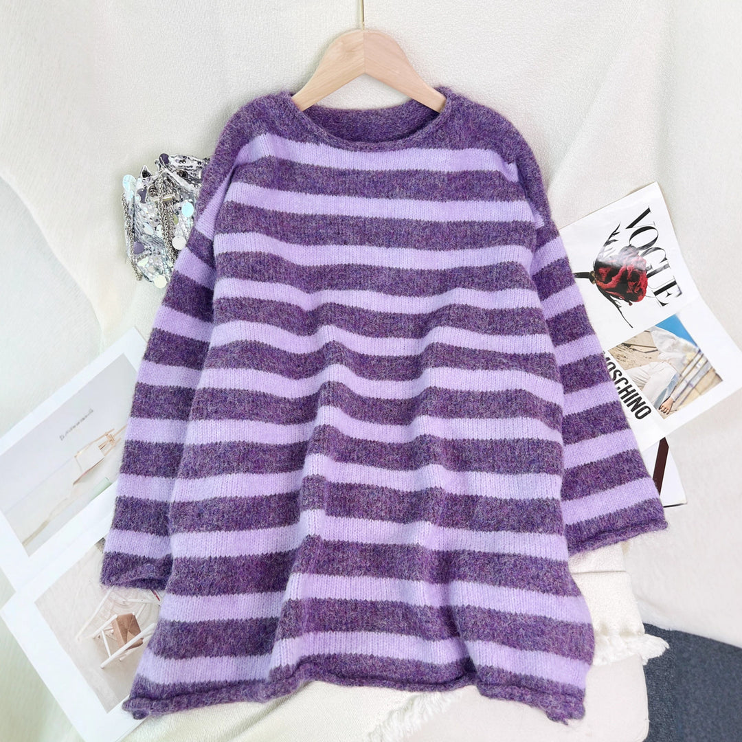 Damen Modischer Streifen Pullover Drune