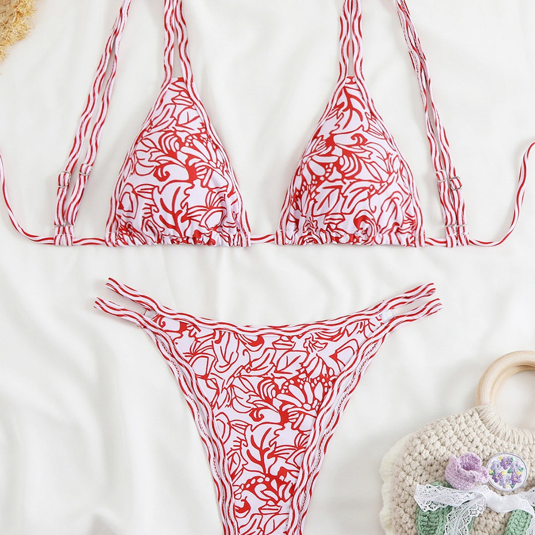 Damen Triangel-Bikini-Set mit verstellbaren Trägern und floralem Muster Drune