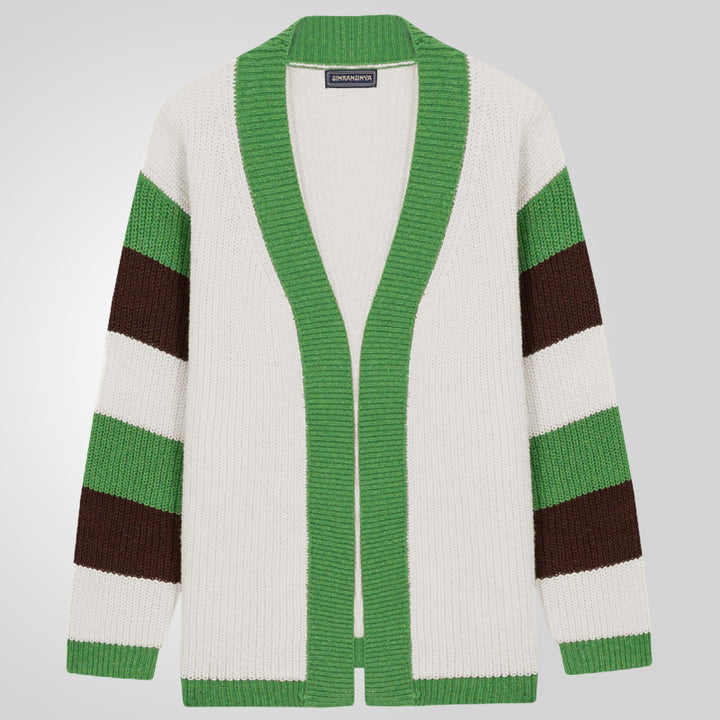 Herren Offene Strickjacke mit breiten Streifen und lässigem Schnitt Drune