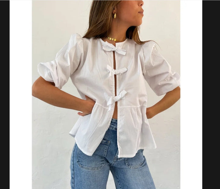 Damen Bluse mit Rüschendetails und raffinierter Knopföffnung Drune