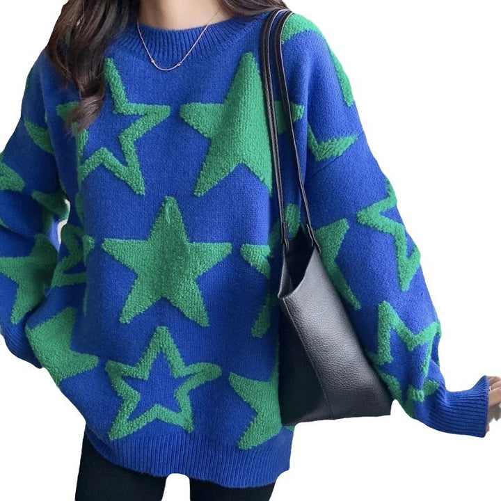 Damen lässiger Oversize-Pullover mit Sternenmuster Drune