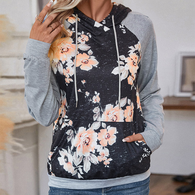 Damen Kapuzenpullover mit floralem Print und lässigem Schnitt Drune