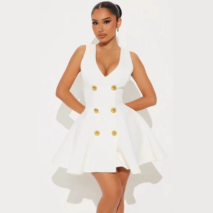 Damen Minikleid mit doppelter Knopfleiste und ausgestelltem Rock Drune