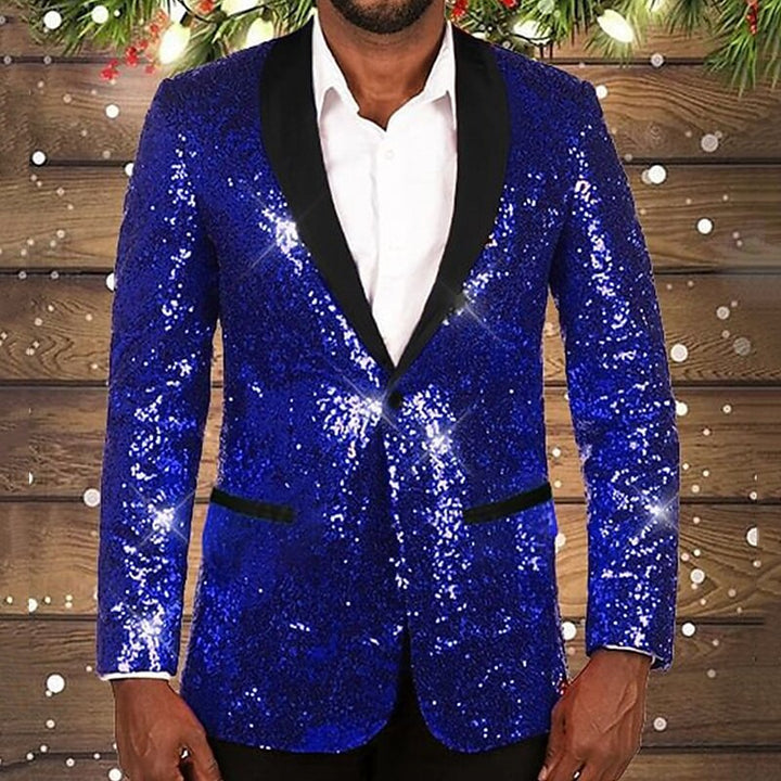 Herren glitzernder Pailletten Blazer mit schwarzem Revers Drune